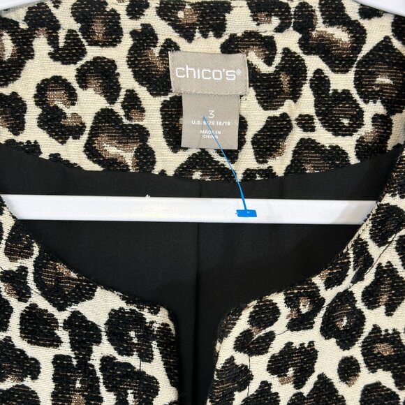 Chico's Open Front Blazer Leopard Print Women's Sz 3 / 16 Jacquard Jacket - Picture 3 of 11